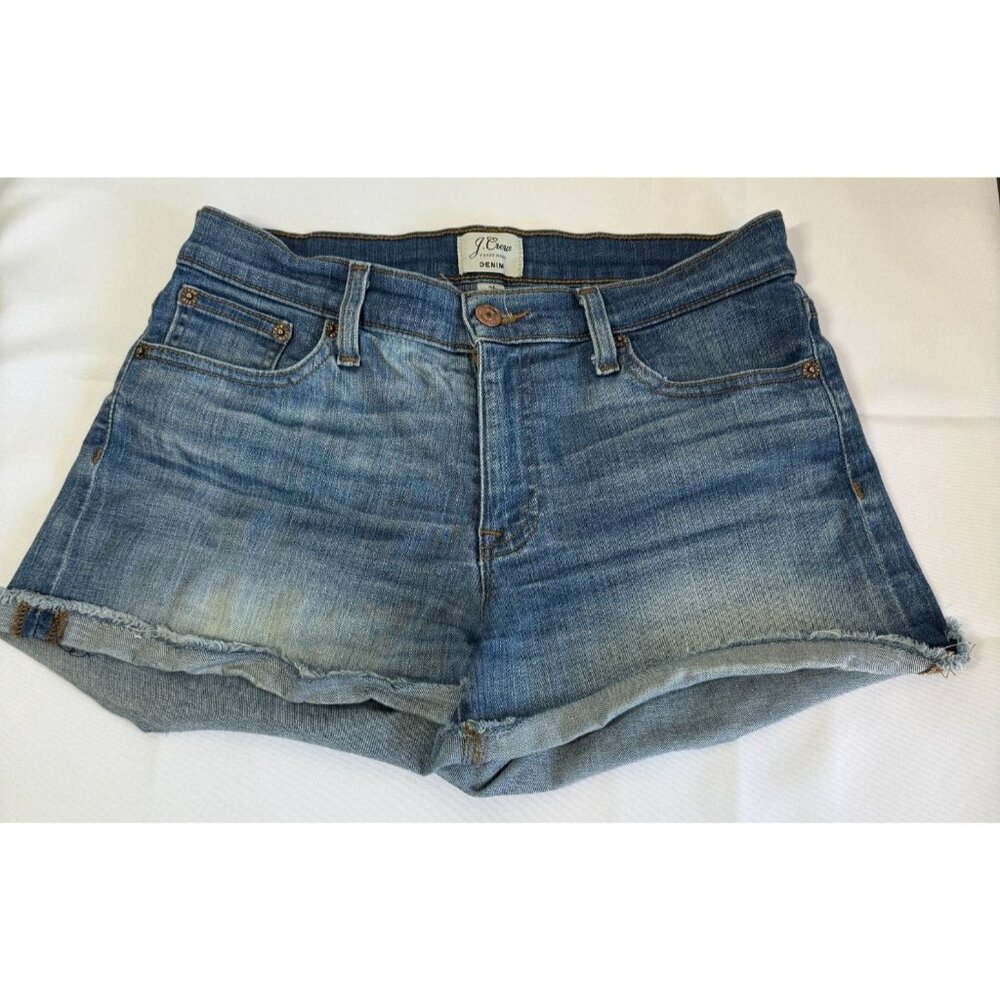 J.Crew Womens Classic Jeans Shorts Size 26 Medium Wash Raw Hem Casual